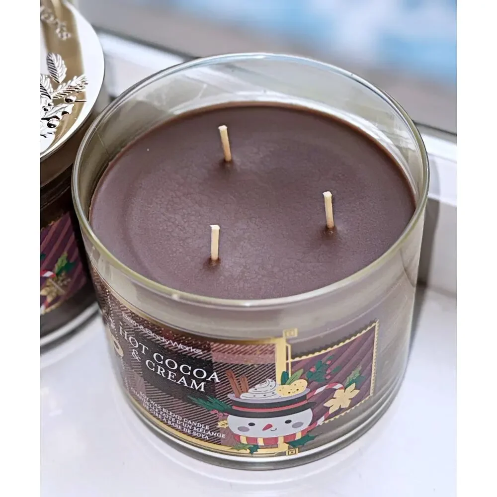 Lot of 2 Bath & Body Works Hot Cocoa & Cream Large 3-Wick Candle 14.5oz